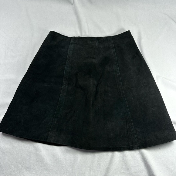 Express Leather Mini Skirt A-Line Button Fly Mid Rise Lined Black Biker Gothic - Picture 7 of 9